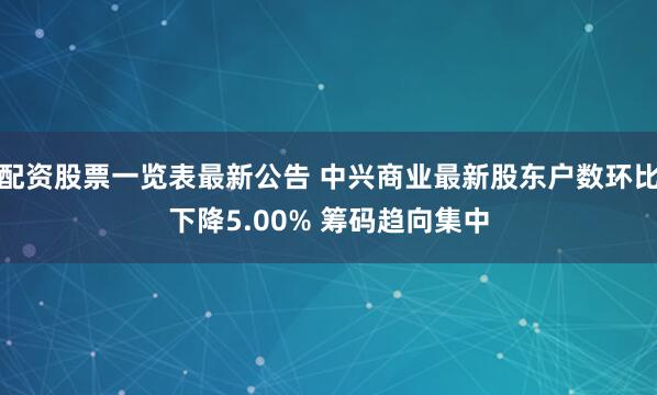 配资股票一览表最新公告 中兴商业最新股东户数环比下降5.00% 筹码趋向集中